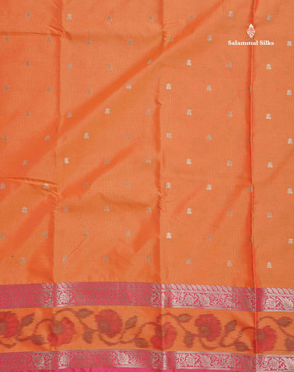 Semi Silk Saree - Orange Colour Body Zari Butta With Pochampally Fancy Border