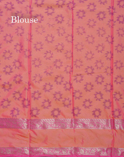 Semi Silk Saree - Orange Colour Body Zari Butta With Pochampally Fancy Border