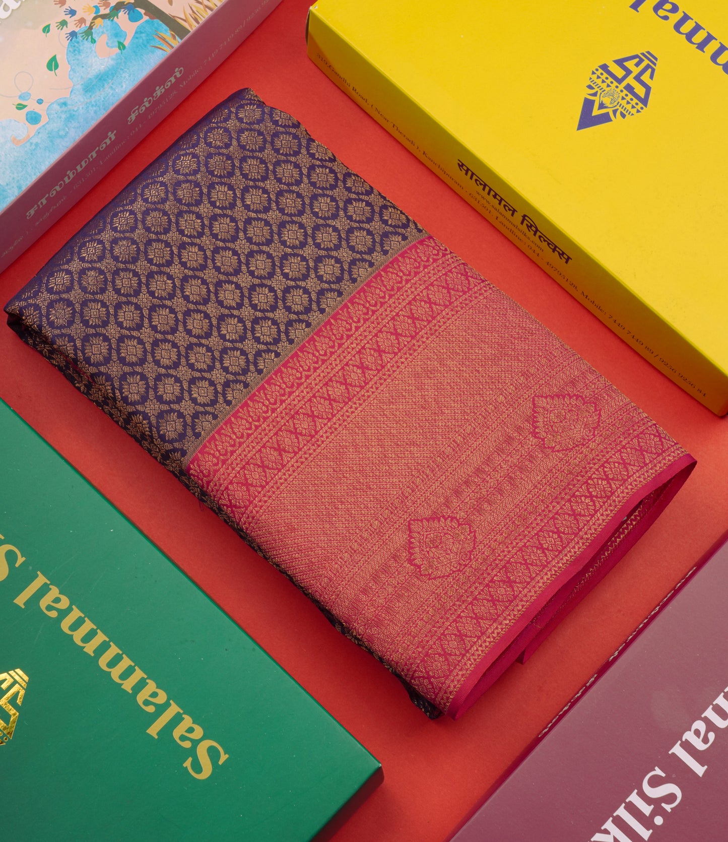 Purple Color Kanjivaram Pure Silk Saree with Pink Blouse