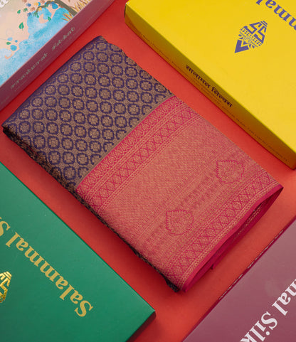 Purple Color Kanjivaram Pure Silk Saree with Pink Blouse