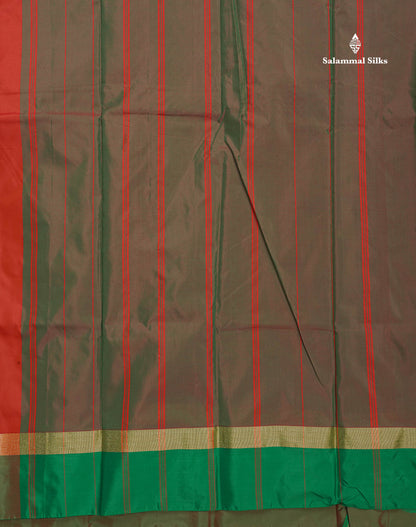 Semi Silk Saree - Orange Colour Body Plain With Dual Tone Green Border