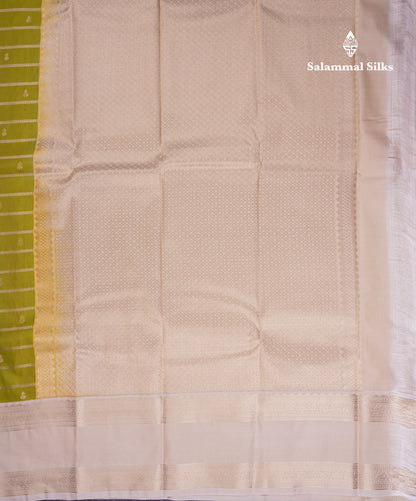 Beautiful Parrot Green Semi Silk Saree With Contrast Cream Sandal Traditional Rettapet Border