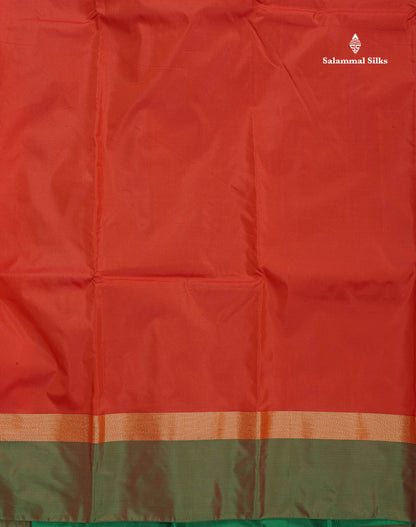 Semi Silk Saree - Orange Colour Body Plain With Dual Tone Green Border