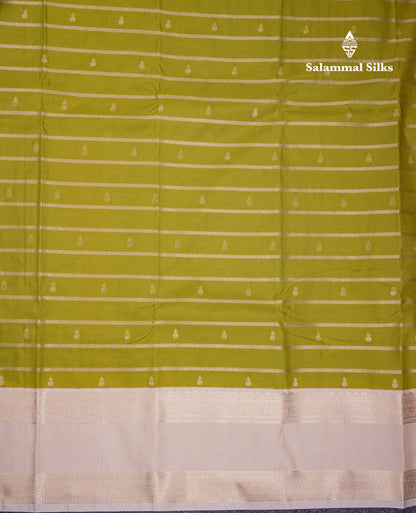 Beautiful Parrot Green Semi Silk Saree With Contrast Cream Sandal Traditional Rettapet Border