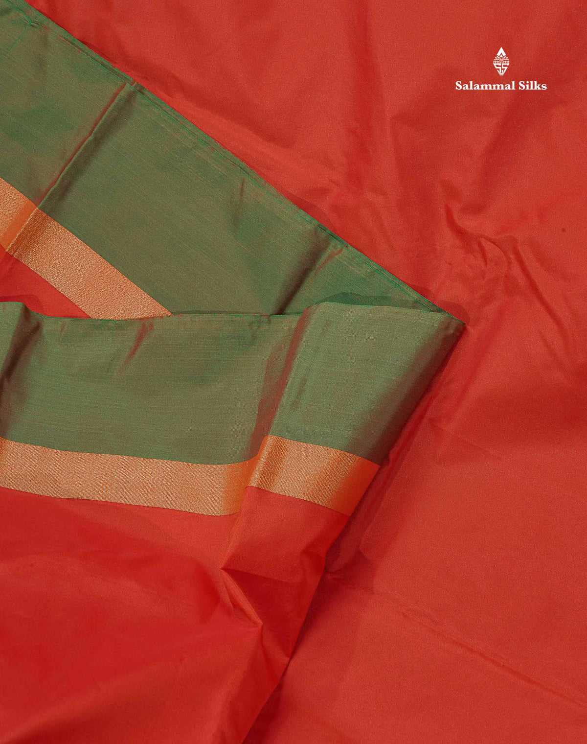 Semi Silk Saree - Orange Colour Body Plain With Dual Tone Green Border