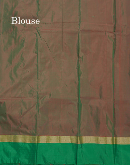 Semi Silk Saree - Orange Colour Body Plain With Dual Tone Green Border