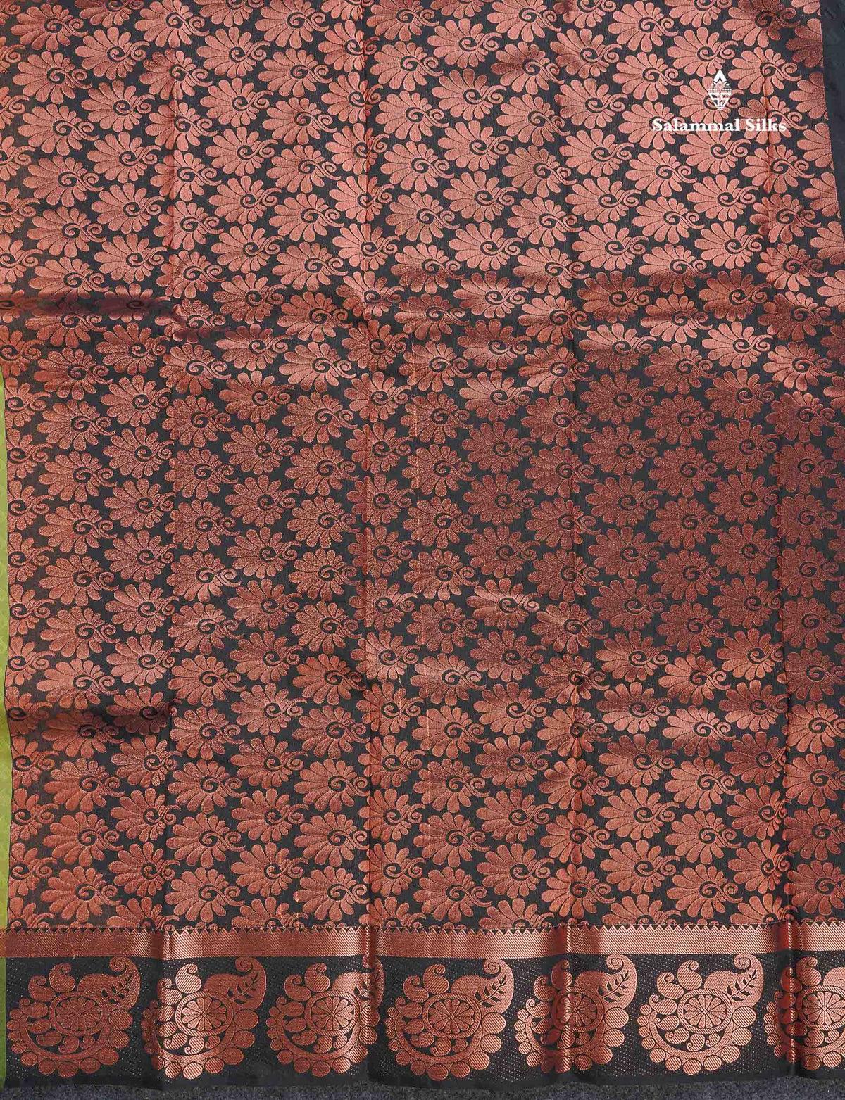 Semi Silk Saree - Pista Green Colour Body With Contrast Black Blouse