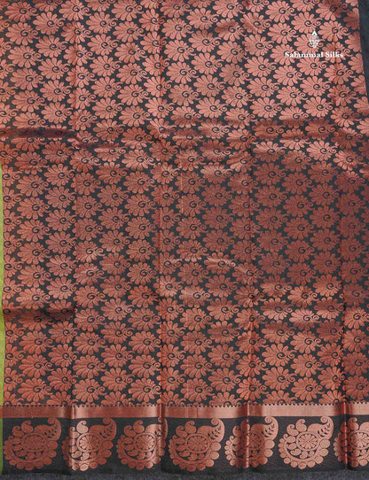 Semi Silk Saree - Pista Green Colour Body With Contrast Black Blouse