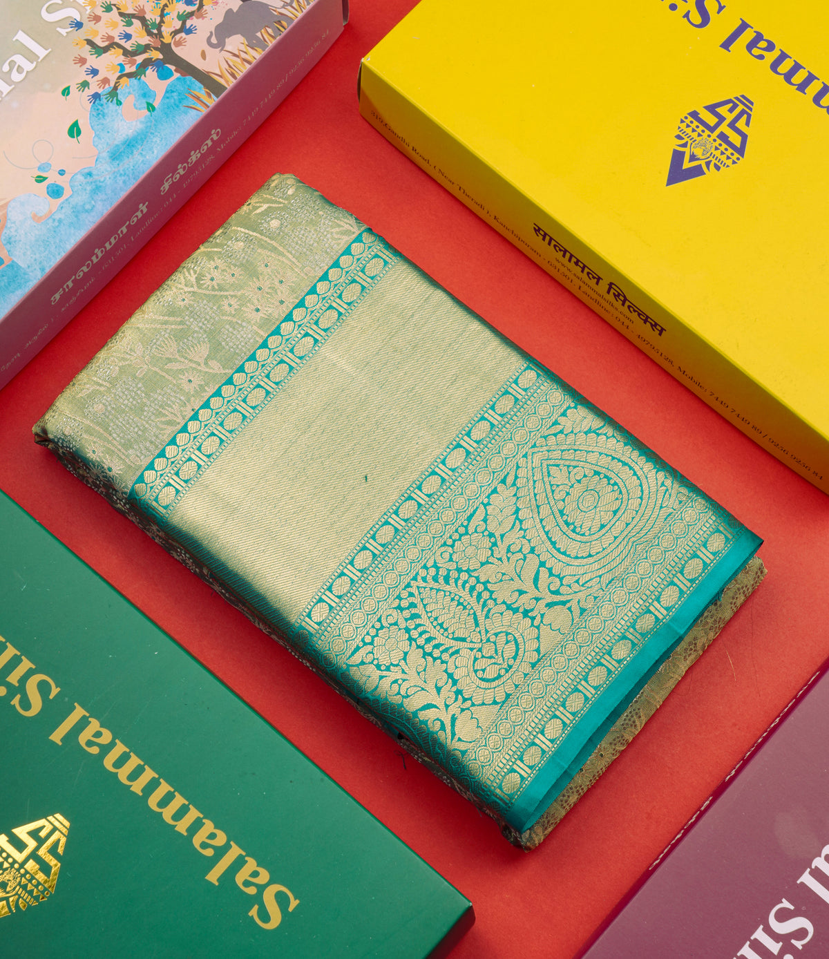 Light Green Tissue Bridal Pure Kanjivaram Silk Saree With Contrast Sapphire Green Border
