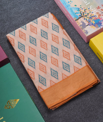 Pastel Blue Colour Printed Pure Cotton Saree With Ribbon Border