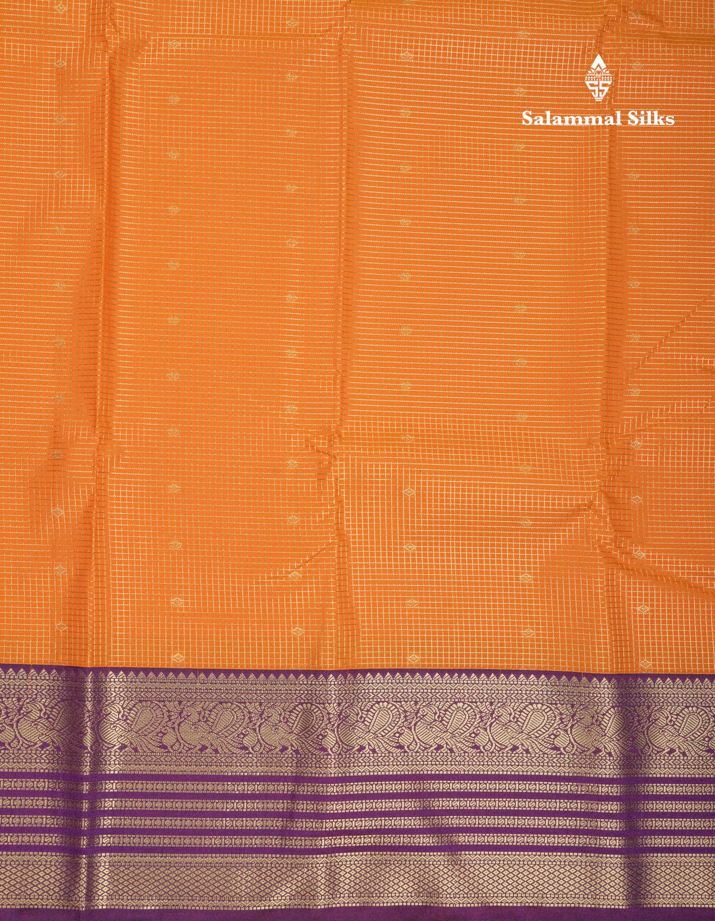 Beautiful Mustard Yellow Small Zari Checks With Butta Semi Silk Saree With Contrast Dark Purple Traditional Border