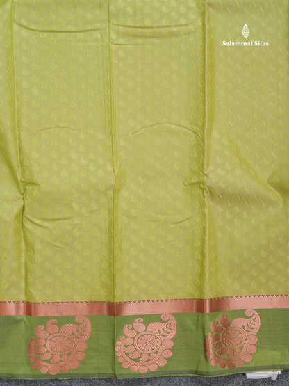 Semi Silk Saree - Pista Green Colour Body With Contrast Black Blouse