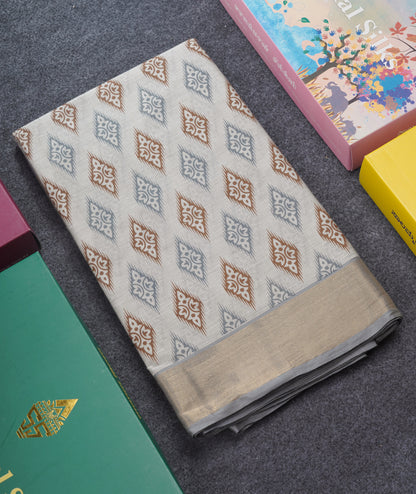 Pastel Blue Colour Printed Pure Cotton Saree With Ribbon Border