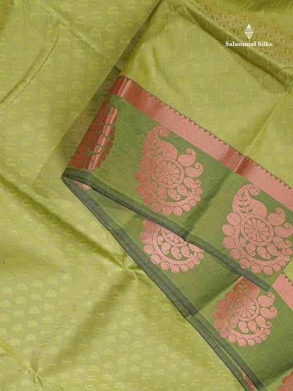 Semi Silk Saree - Pista Green Colour Body With Contrast Black Blouse