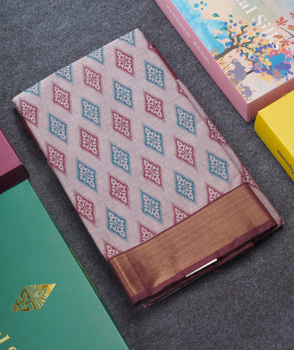 Pastel Blue Colour Printed Pure Cotton Saree With Ribbon Border