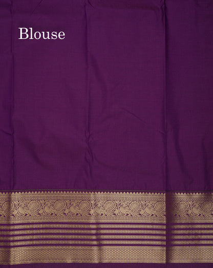 Beautiful Mustard Yellow Small Zari Checks With Butta Semi Silk Saree With Contrast Dark Purple Traditional Border