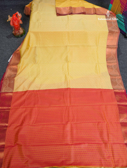 Semi Silk Saree - Sandal Colour Body With Contrast Redish Maroon Blouse