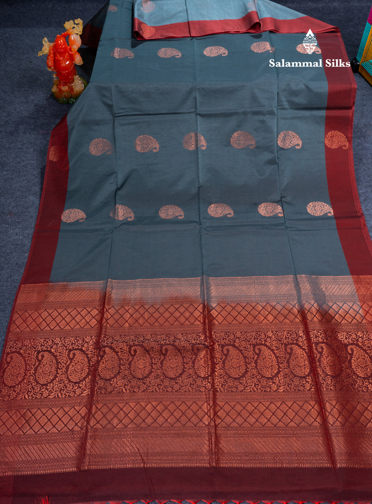 Grey Beautiful Sico Cotton Saree With Contrast Dark Maroon Border