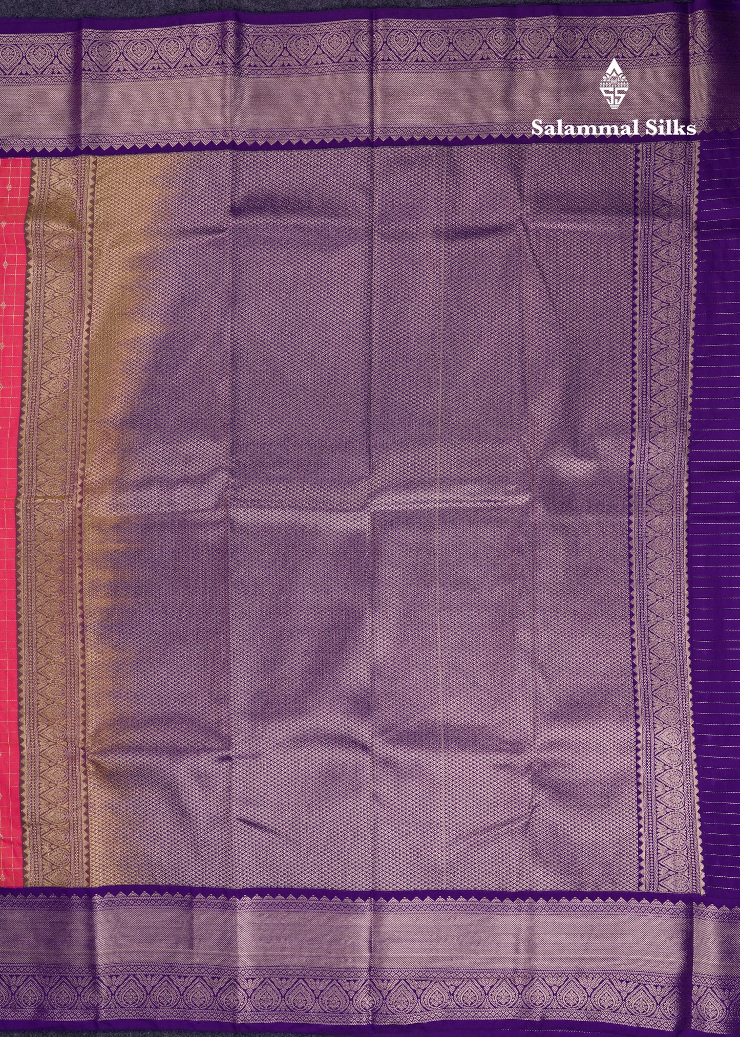 Beautiful Dual Tone Pink Small Zari Checks With Butta Semi Silk Saree With Contrast Violet Border