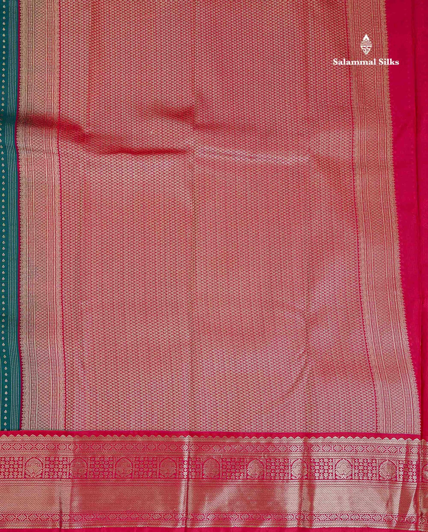 Semi Silk Saree - Bottle Green Butta With Lines Along With Contrast Mustard Yellow Traditional Border