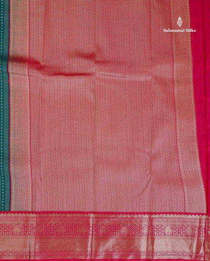 Semi Silk Saree - Bottle Green Butta With Lines Along With Contrast Mustard Yellow Traditional Border