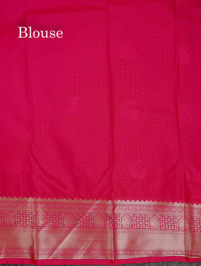 Semi Silk Saree - Bottle Green Butta With Lines Along With Contrast Mustard Yellow Traditional Border
