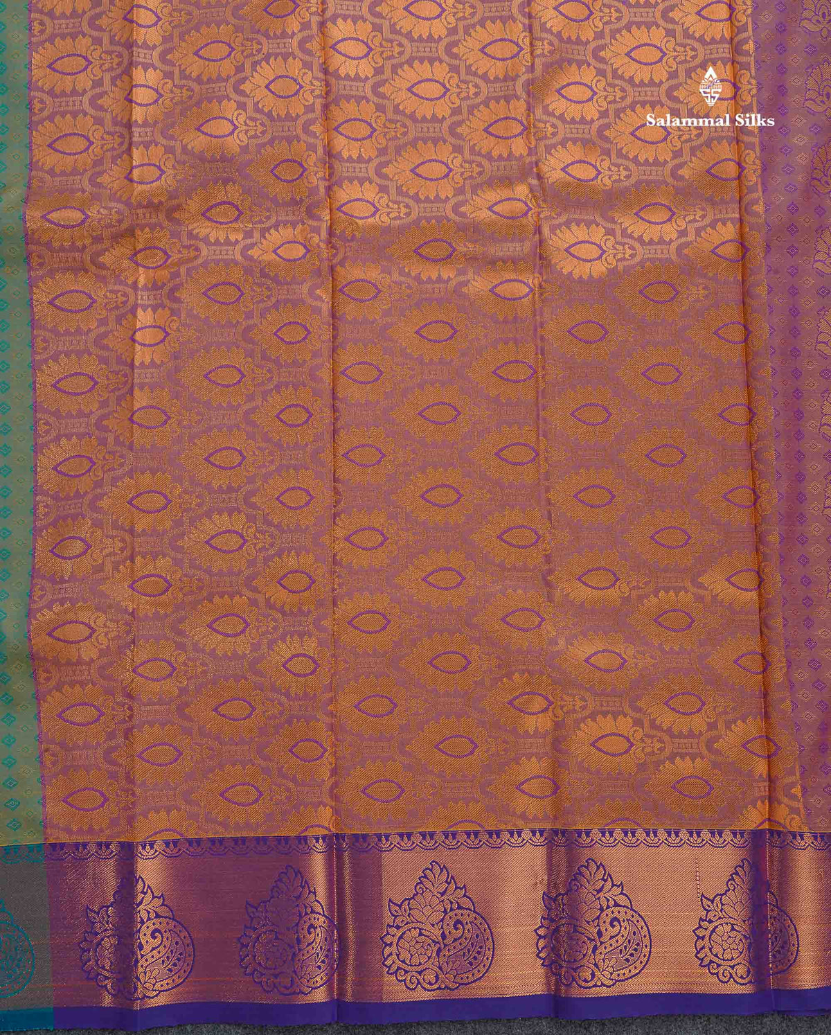 Semi Silk Saree - Sapphire Green Colour Body With Contrast Purple Blouse