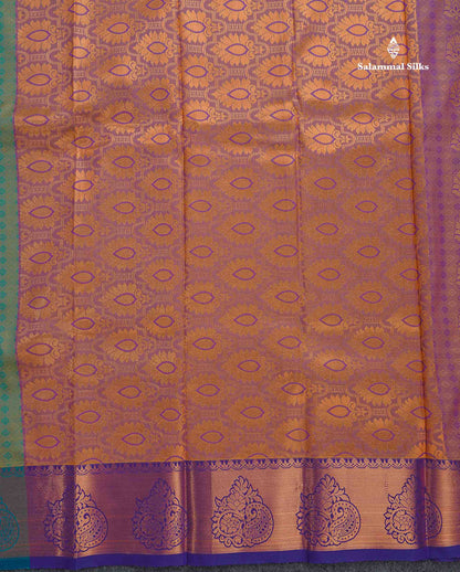 Semi Silk Saree - Sapphire Green Colour Body With Contrast Purple Blouse