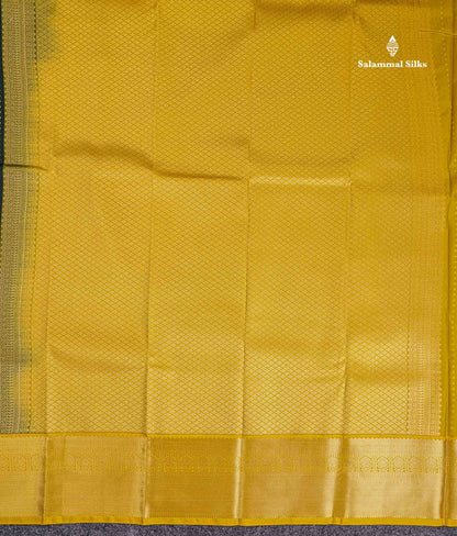 Semi Silk Saree - Bottle Green Butta With Lines Along With Contrast Mustard Yellow Traditional Border