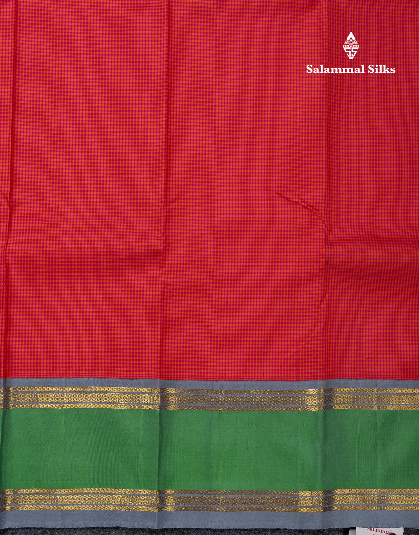 Beautiful Dual Tone Redish Pink Tiny Checks Pure Kanjivaram Silk Saree with Contrast Saffire Green Gap Border