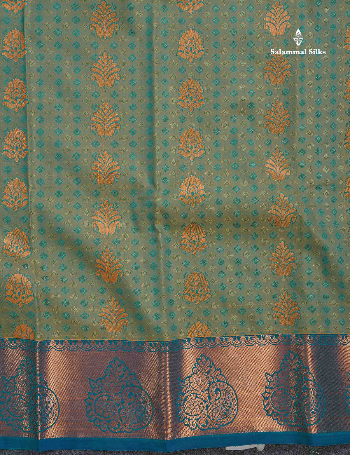 Semi Silk Saree - Sapphire Green Colour Body With Contrast Purple Blouse