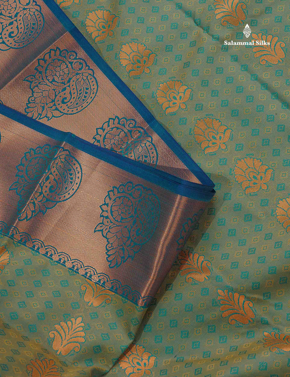 Semi Silk Saree - Sapphire Green Colour Body With Contrast Purple Blouse