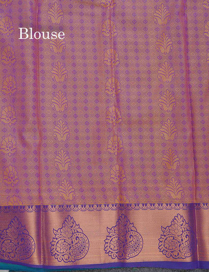 Semi Silk Saree - Sapphire Green Colour Body With Contrast Purple Blouse