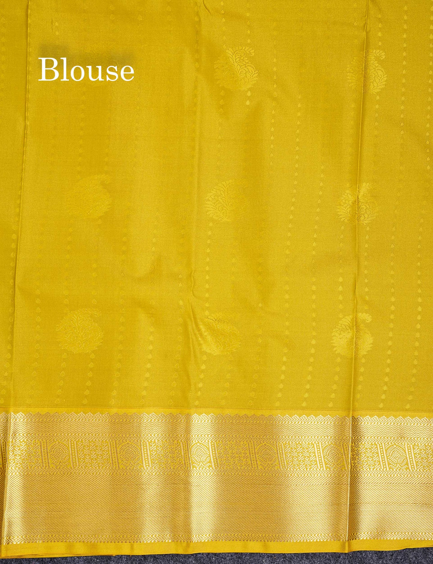 Semi Silk Saree - Bottle Green Butta With Lines Along With Contrast Mustard Yellow Traditional Border