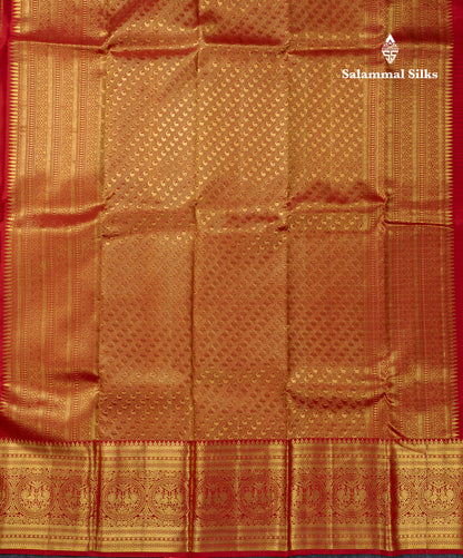 Beautiful Redish Maroon Pure Kanjivaram Silk Saree With Traditional Evening Morning Border