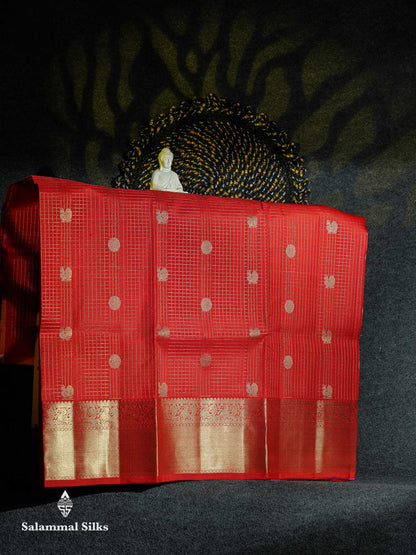 Beautiful Pure Silk Pattu Pavadai Checks (Chilly Reed) With Contrast Light Pink Blouse 45"