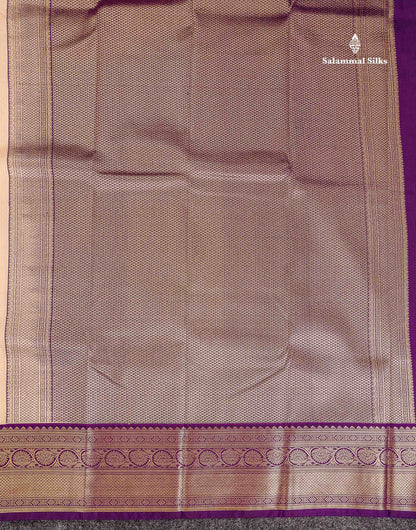 Semi Silk Saree - Rexona Green Butta With Lines Along With Contrast Dark Purple Traditional Border
