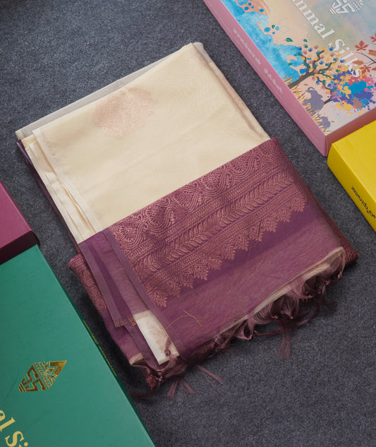 Beautiful Half White SICO Cotton Saree With Contrast Magenta Blouse