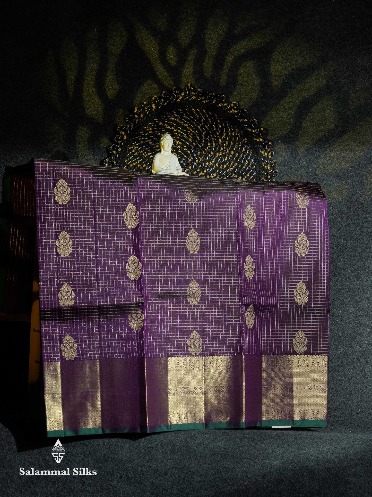 Beautiful Pure Silk Pattu Pavadai Checks (Violet) With Contrast Bottle Green Blouse 45"