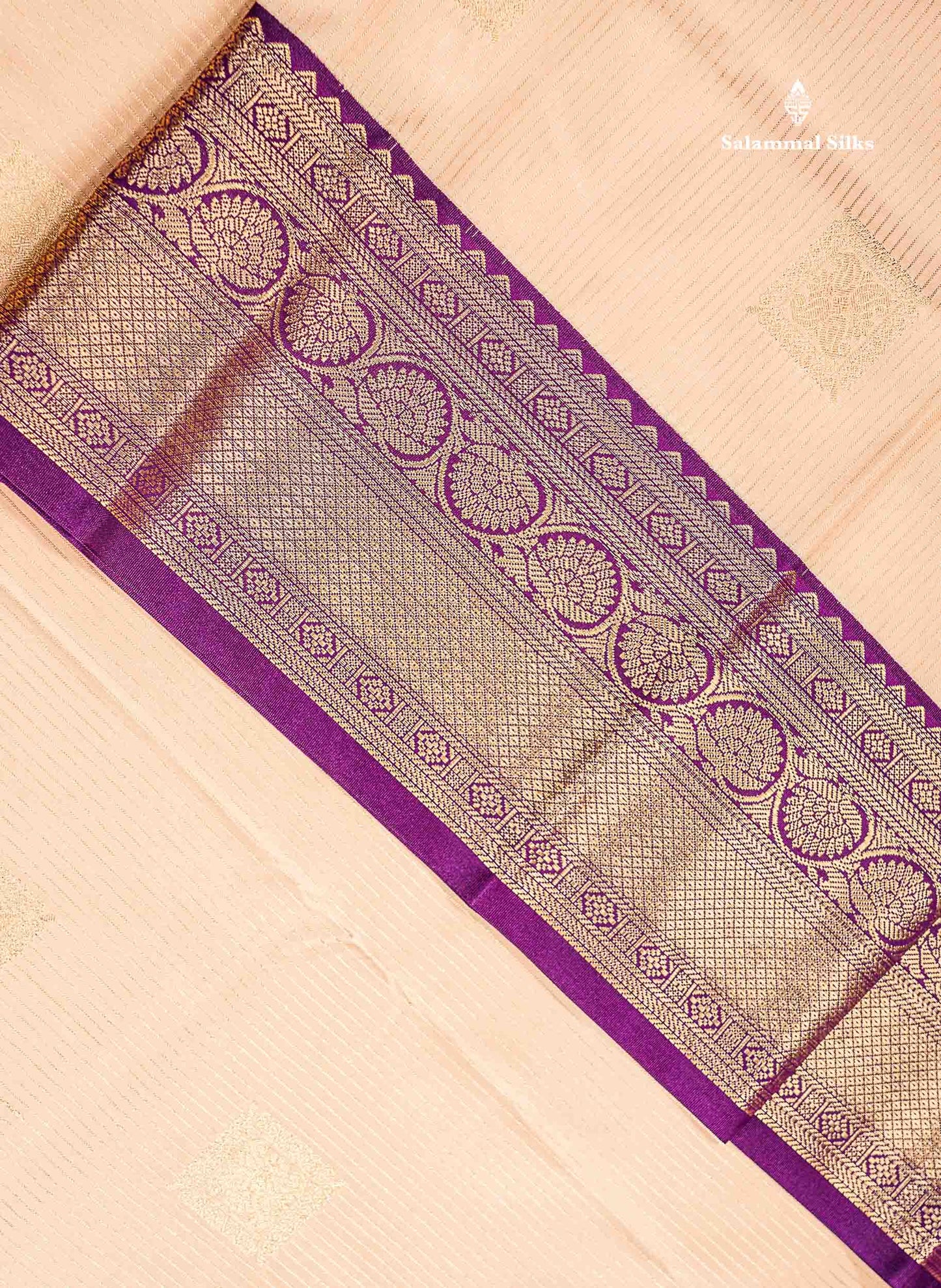 Semi Silk Saree - Rexona Green Butta With Lines Along With Contrast Dark Purple Traditional Border