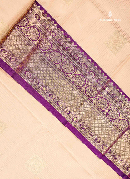 Semi Silk Saree - Rexona Green Butta With Lines Along With Contrast Dark Purple Traditional Border