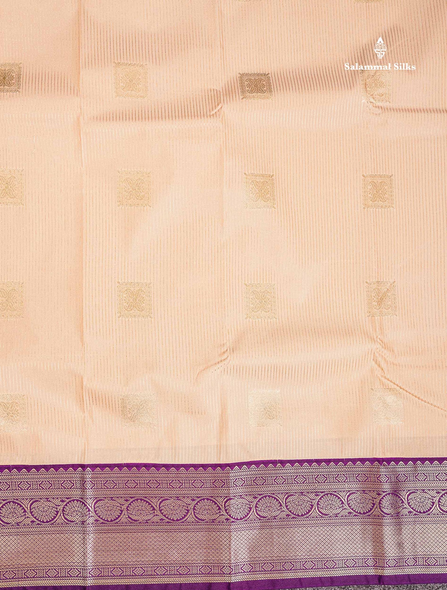 Semi Silk Saree - Rexona Green Butta With Lines Along With Contrast Dark Purple Traditional Border