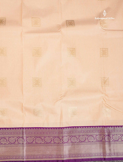 Semi Silk Saree - Rexona Green Butta With Lines Along With Contrast Dark Purple Traditional Border