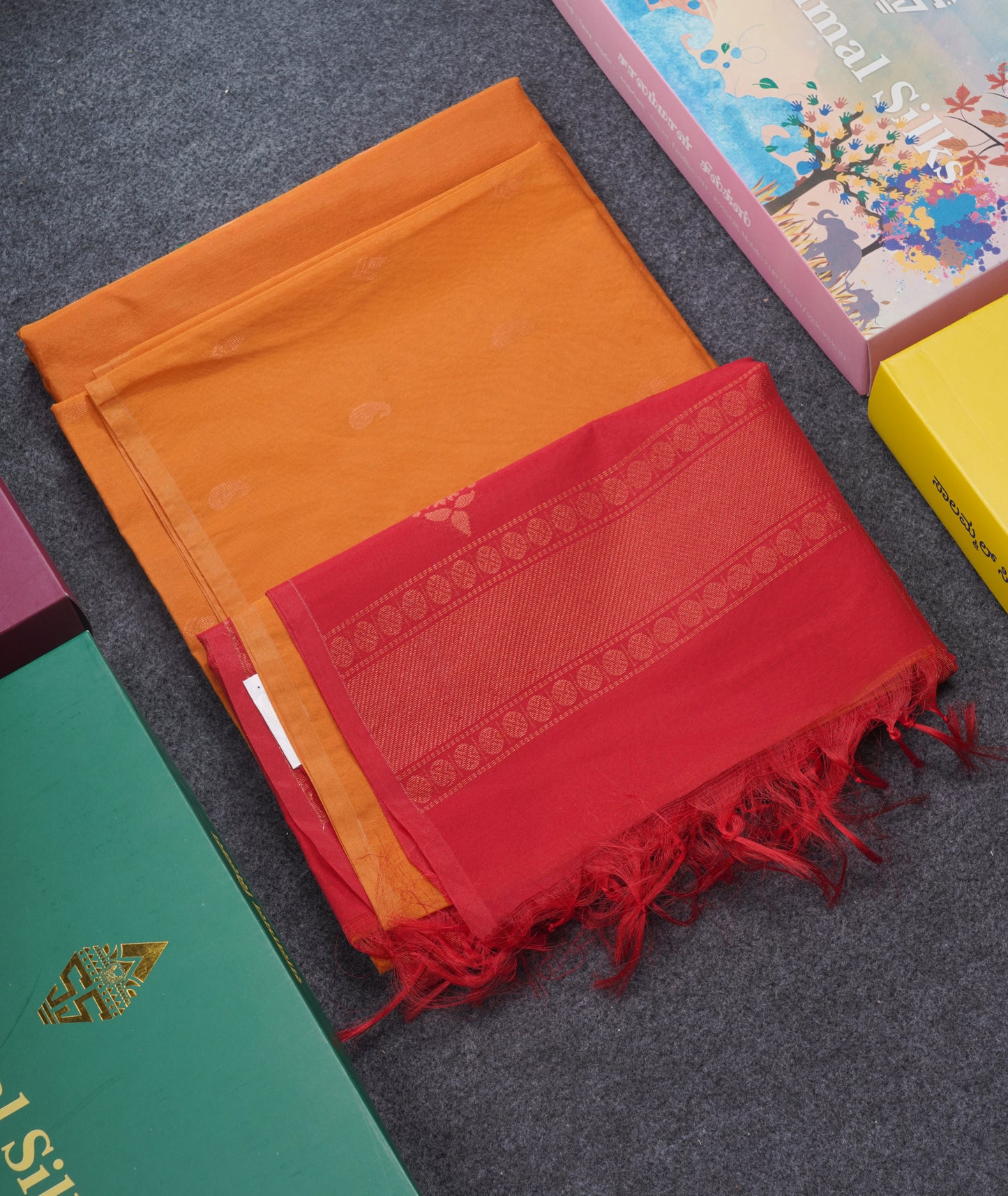 Beautiful Mustard Yellow SICO Cotton Saree With Contrast Red Blouse