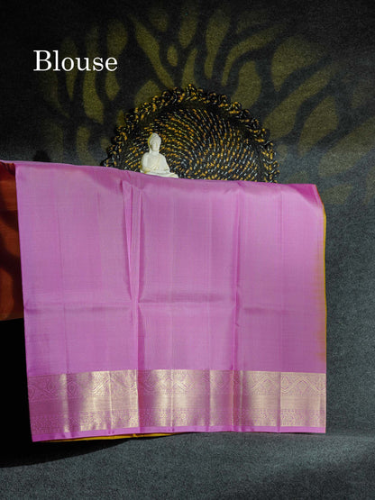Beautiful Pure Silk Pattu Pavadai (Manthulir Yellow) With Contrast Light Pink Blouse 45"