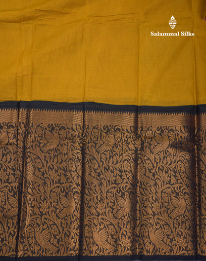 Beautiful Manthulir Yellow Plain Sungudi Cotton Saree With Contrast Black Long Border