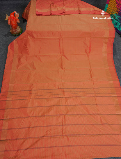 Semi Silk Saree - Light Orange Colour Body With Zari Border