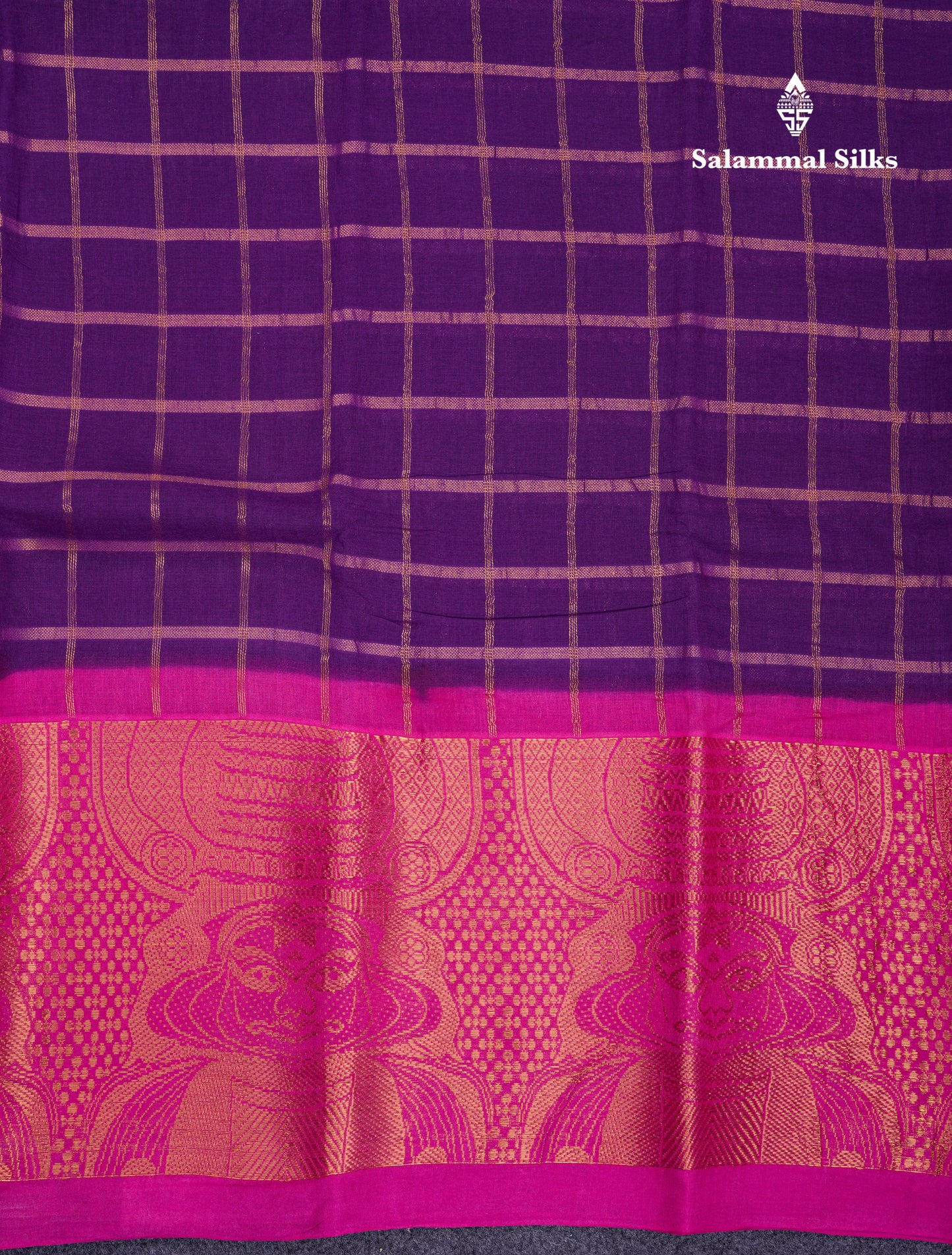 Beautiful Purple Pure Cotton Saree With Contrast Magenta Pink Traditional Kathakali Design Border