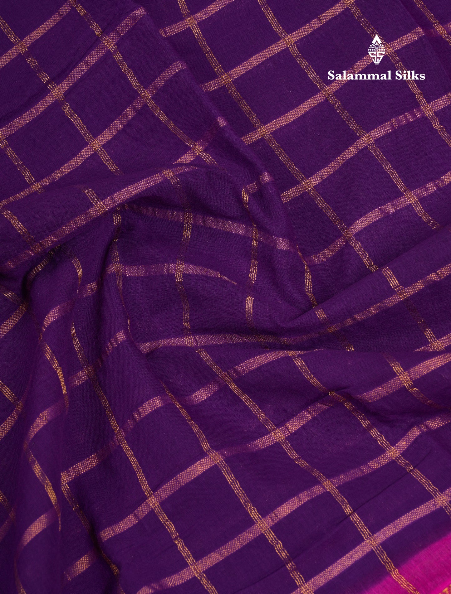 Beautiful Purple Pure Cotton Saree With Contrast Magenta Pink Traditional Kathakali Design Border