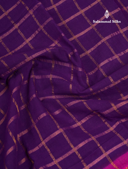 Beautiful Purple Pure Cotton Saree With Contrast Magenta Pink Traditional Kathakali Design Border